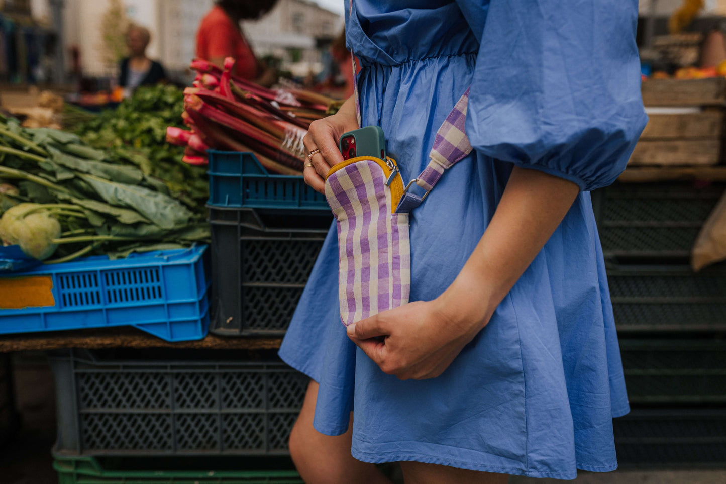 Torebka na telefon | Gingham | Lilac