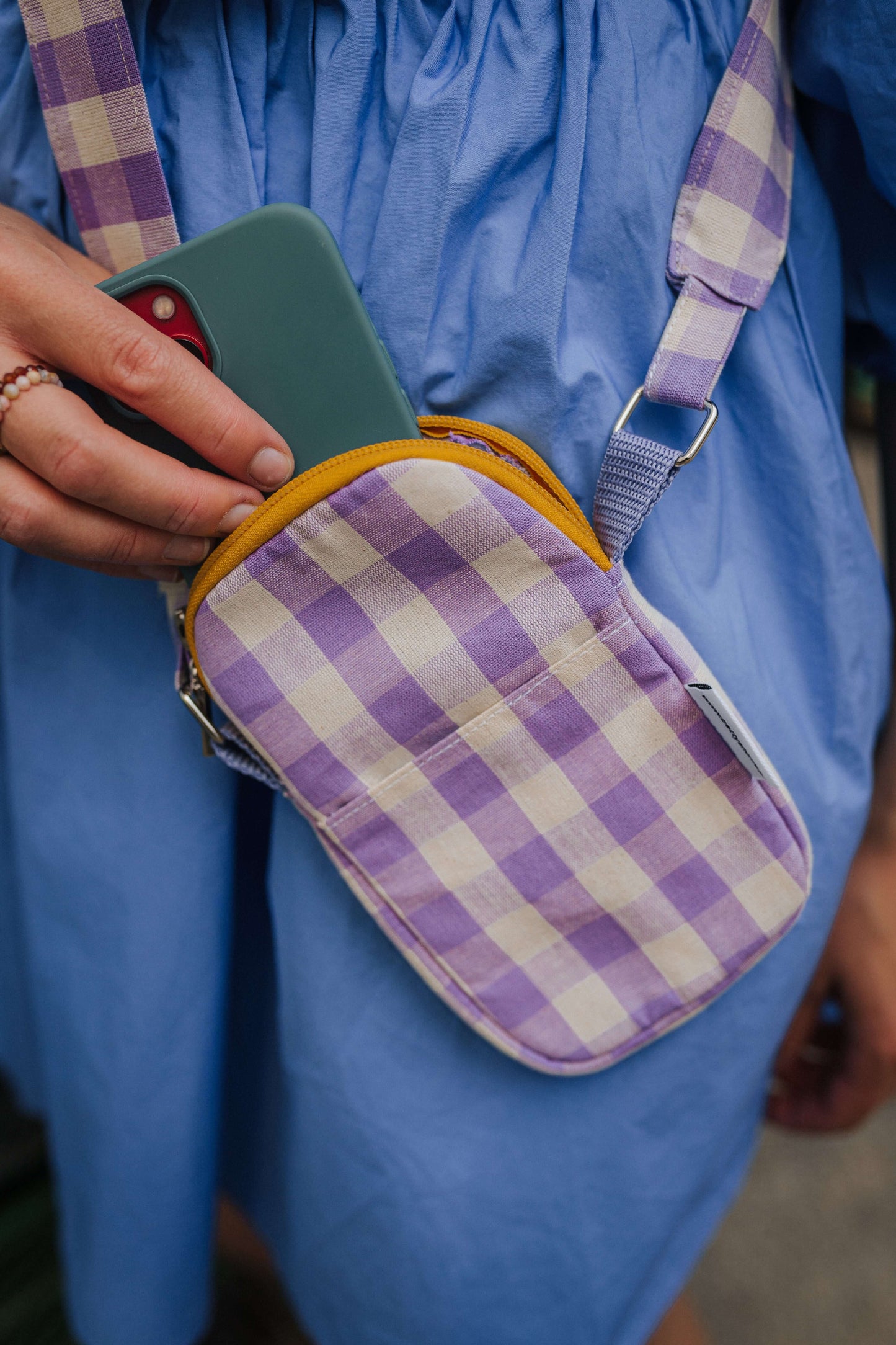 Torebka na telefon | Gingham | Lilac