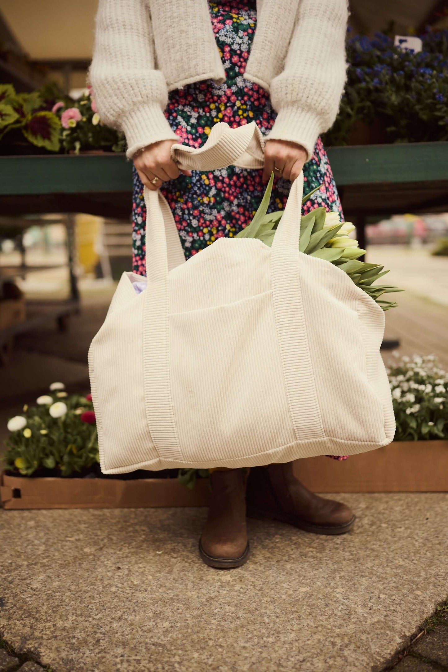 Sztruksowa Torba Mom Bag - Cream