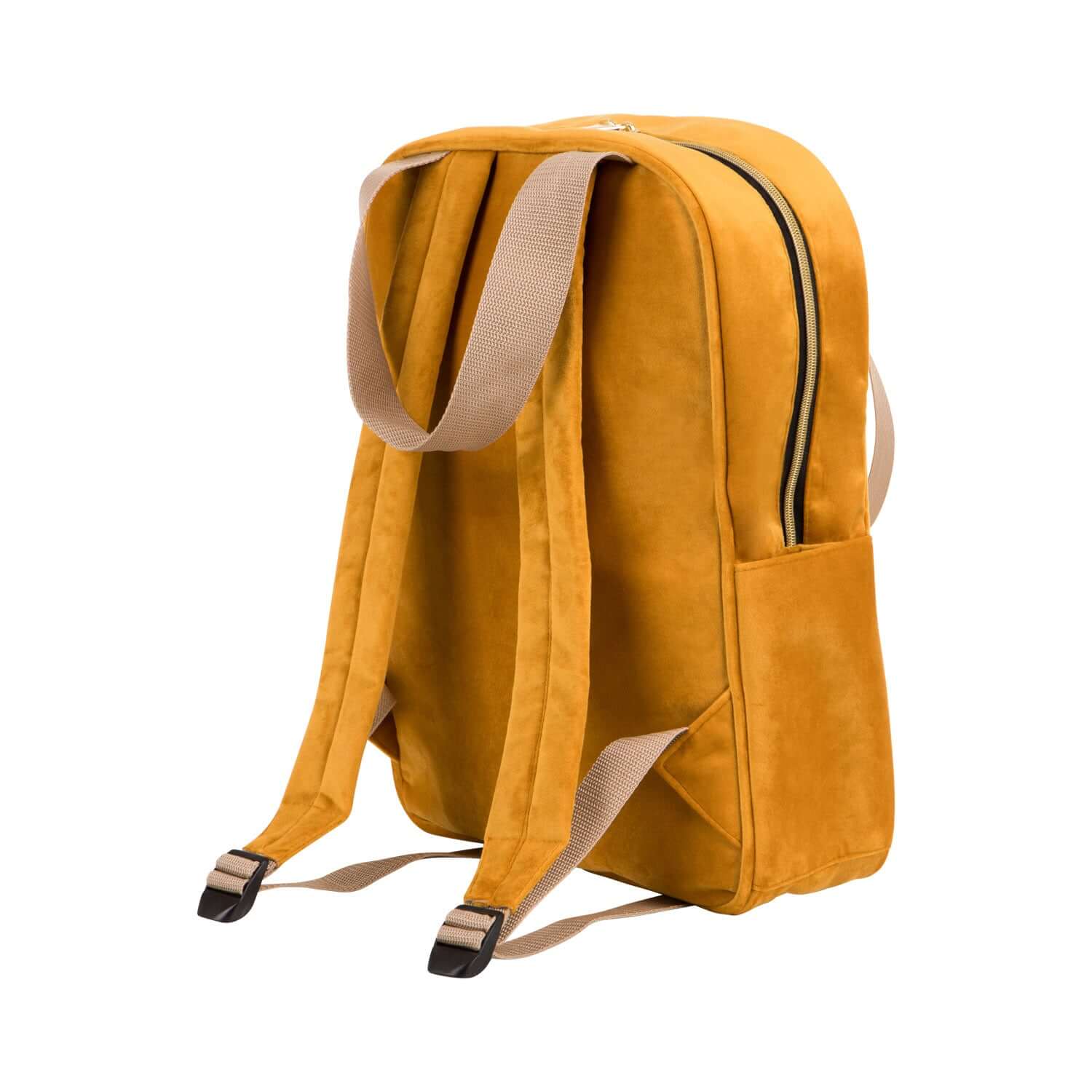 Duży welurowy plecak żółty od Bettys Home zdjęcie tyłu pojemny plecak do samolotu