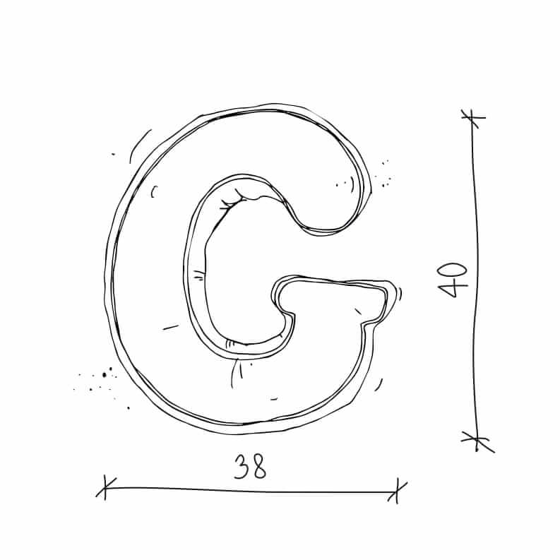 Poduszka literka G od Bettys Home rysunek wymiarów 