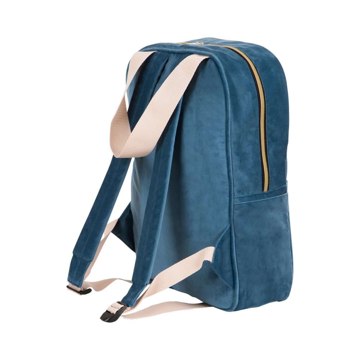 Duży plecak welurowy niebieski od Bettys Home z tyłu, plecak do szkoły dla nastolatków, plecak do szkoły dla dziewczynek 