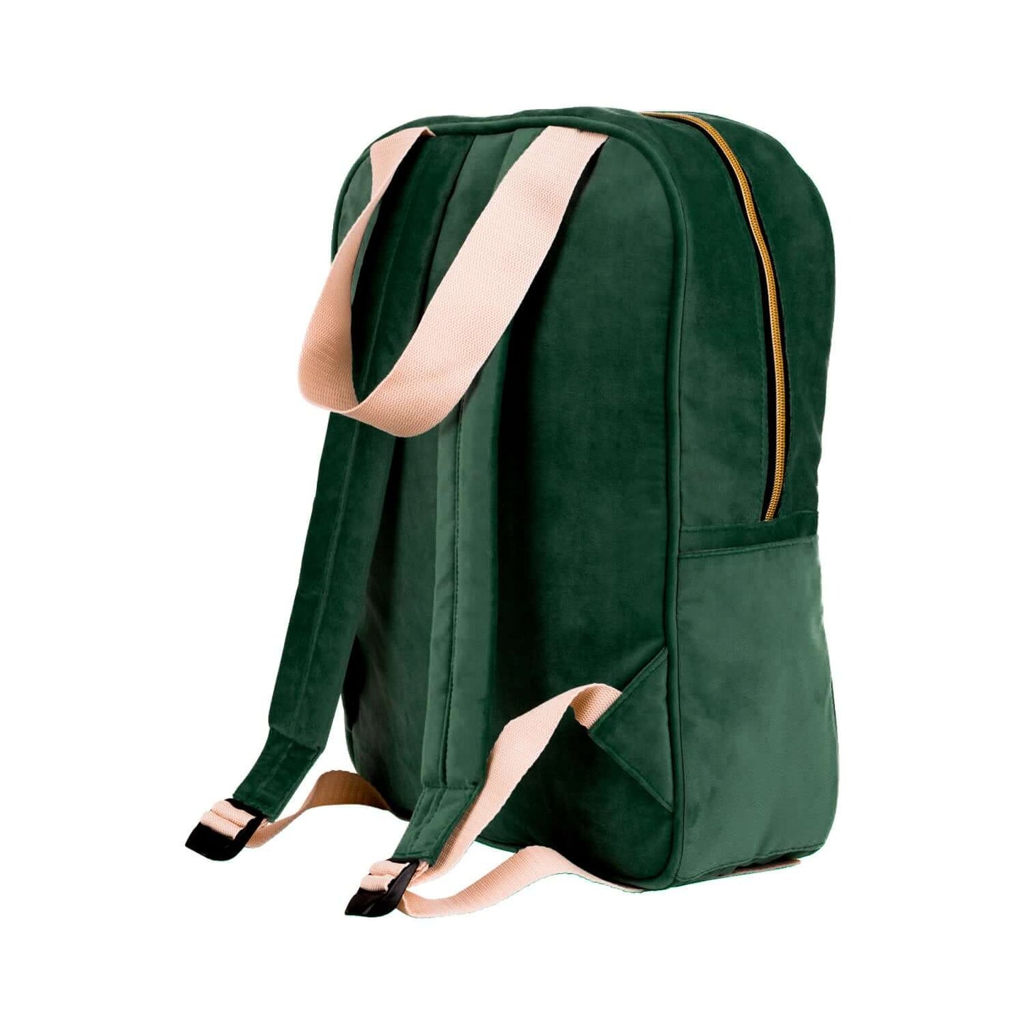 Duży plecak welurowy zielony od Bettys Home tył, elegancki plecak na laptopa damski, pojemny plecak do samolotu