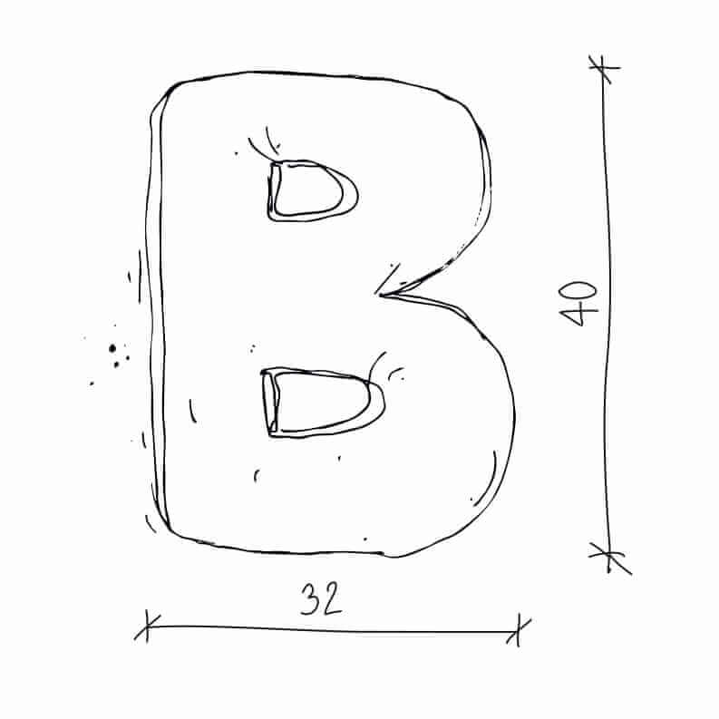 Poduszka literka B od Bettys Home rysunek wymiarów 