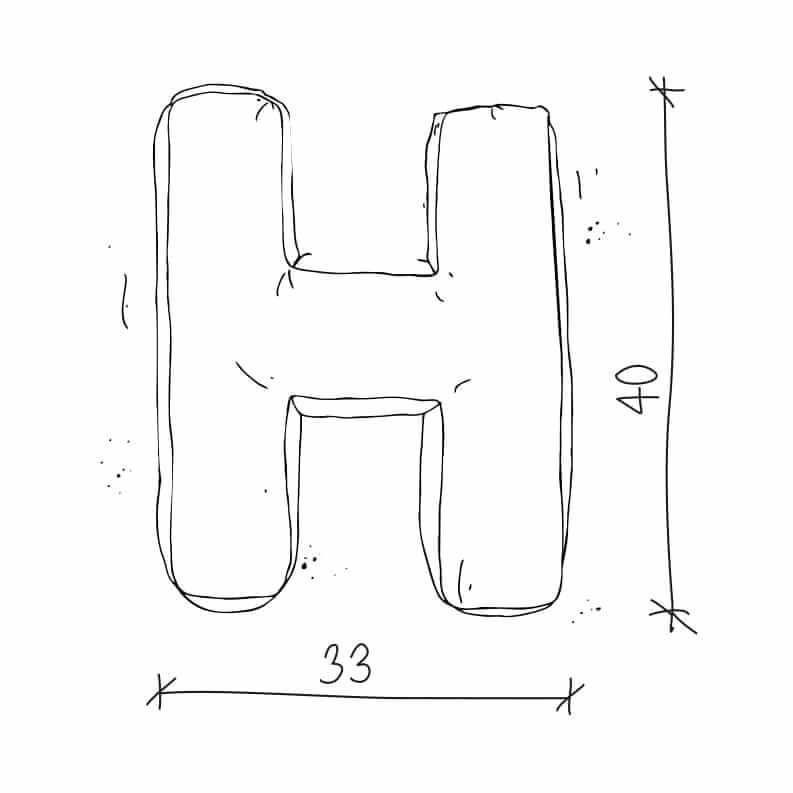 Poduszka literka H od Bettys Home rysunek wymiarów 