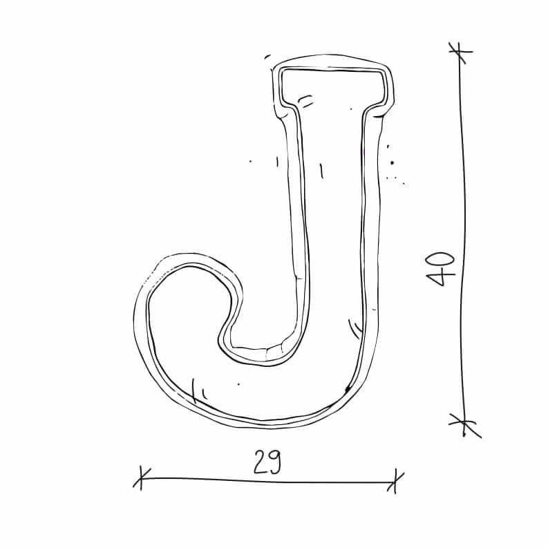 Poduszka literka J od Bettys Home rysunek wymiarów