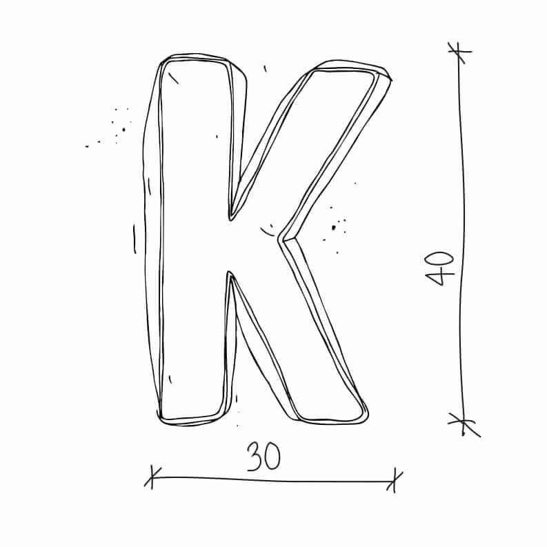 Poduszka literka K od Bettys Home rysunek wymiaru