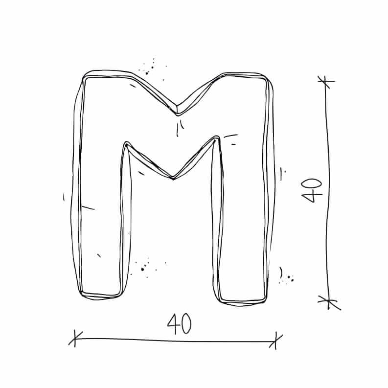 Poduszka literka M od Bettys Home rysunek wymiarów 