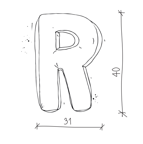 Poduszka literka R od Bettys Home rysunek wymiarów