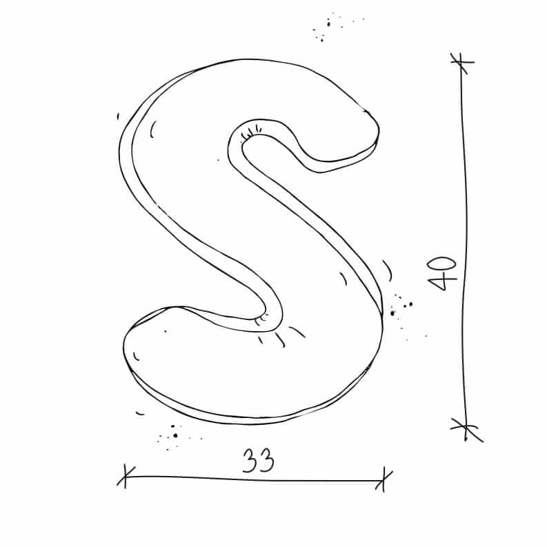 Poduszka literka S od Bettys Home rysunek wymiarów