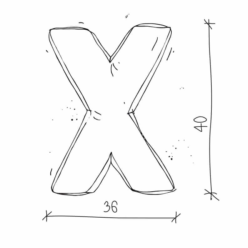 Poduszka literka X od Bettys Home rysunek wymiarów