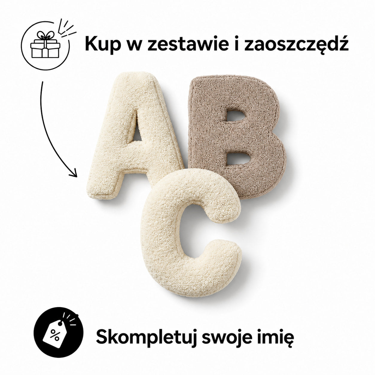 Poduszki Literki boucle od Bettys home na białym tle  c
