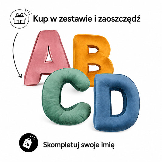 Poduszki Literki welurowe od Bettys home na białym tle  5
