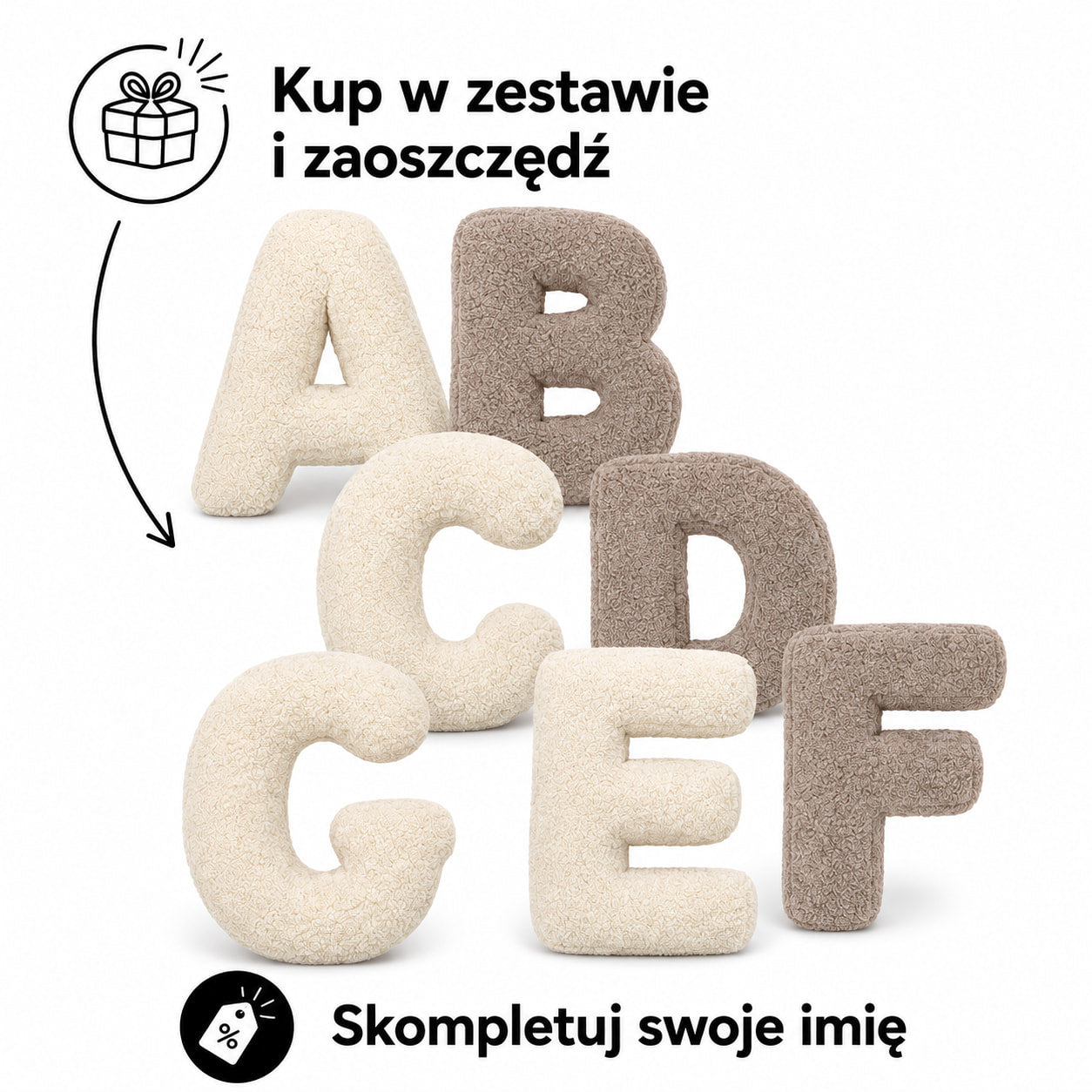 Poduszki Literki boucle od Bettys home na białym tle 