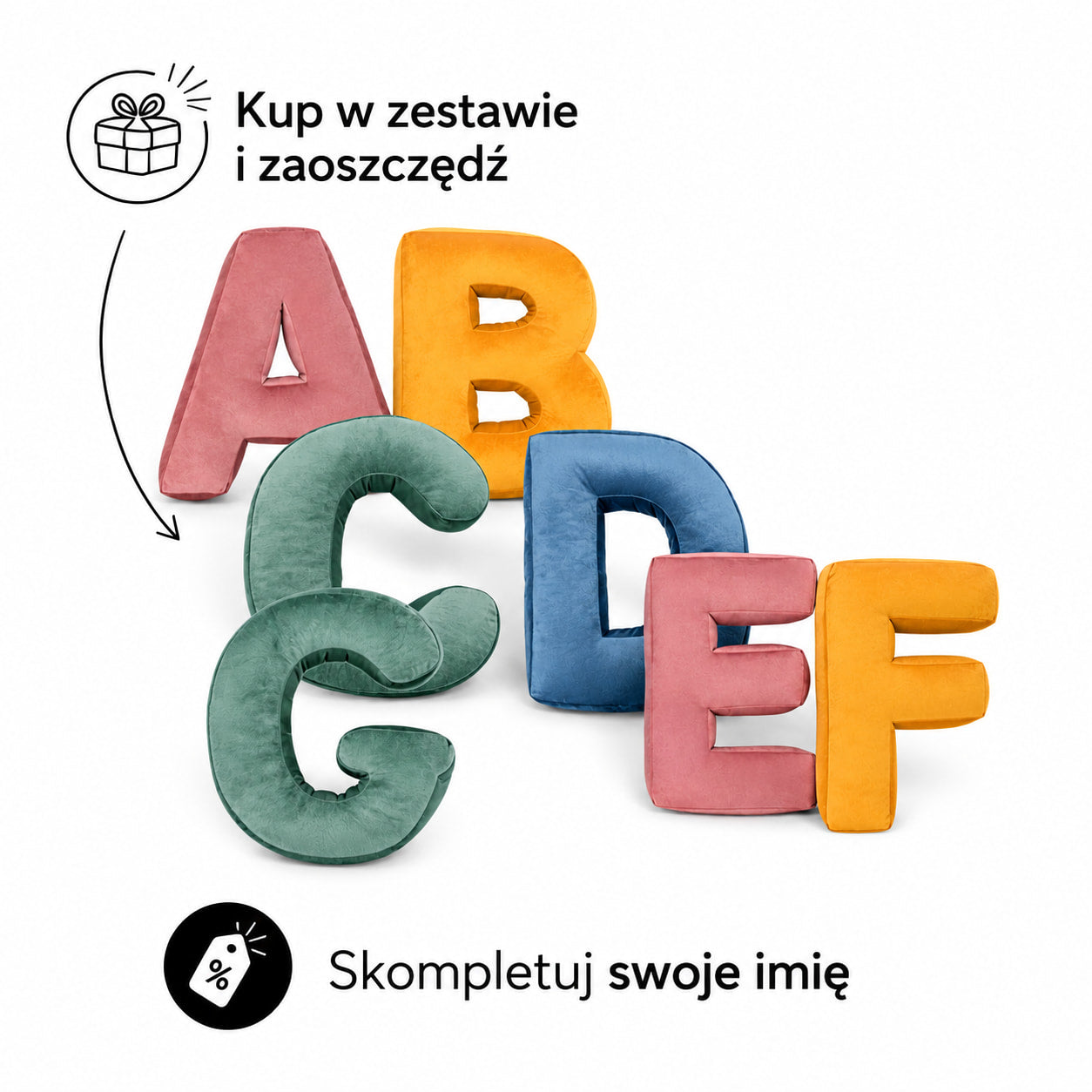 Poduszki Literki welurowe od Bettys home na białym tle  3